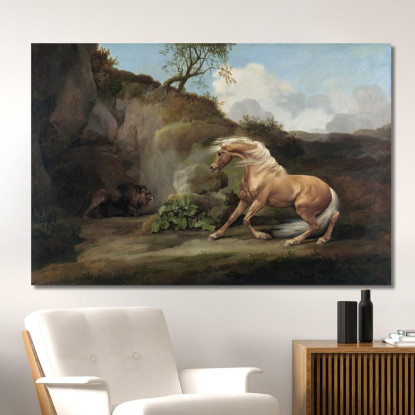 Cavallo Spaventato Da Un Leone 1762-1768 George Stubbs gst21 quadro stampato su tela