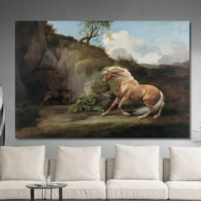 Cavallo Spaventato Da Un Leone 1762-1768 George Stubbs gst21 quadro stampato su tela