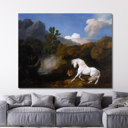 Cavallo Spaventato Da Un Leone George Stubbs gst22 quadro stampato su tela