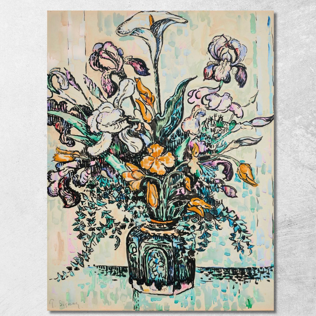 Bouquet Di Tulipani Iris Arum In Un Vaso Di André Metthey Paul Signac psn15 quadro stampato su tela