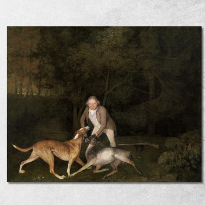 Wildhüter Des Grafen Von Clarendon, Freeman, Mit Einer Sterbenden Hirschkuh Und Einem Jagdhund, 1800 George Stubbs drucken auf l