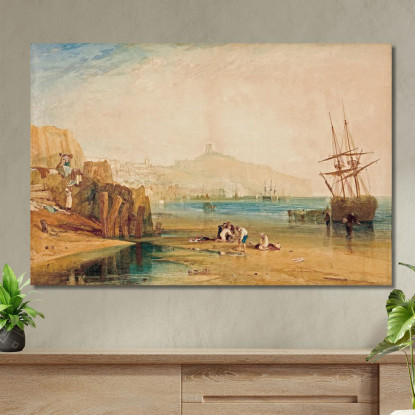 Les Garçons Du Matin De La Ville Et Du Château De Scarborough Attrapent Des Crabes Joseph Mallord William Turner tableau impress