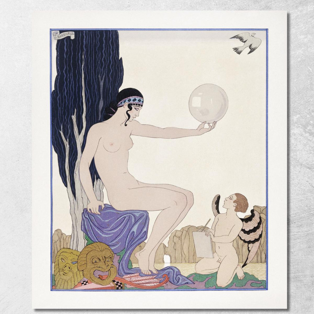 Donna Seduta E Cherubino George Barbier gbb152 quadro stampato su tela Donna Seduta E Cherubino George Barbier gbb152 quadro stampato su tela
