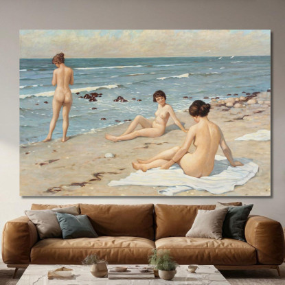 Festa In Spiaggia Con Copia Di Donne Che Fanno Il Bagno Paul Fischer pfs28 quadro stampato su tela