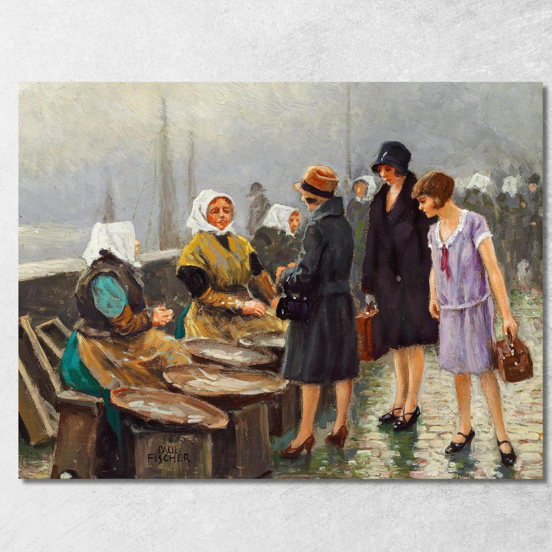 Tre Giovani Donne Comprano Pesce Fresco A Gammel Strand Paul Fischer pfs35 quadro stampato su tela