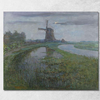 Mulino Oostzijdse Lungo Il Fiume Gein Al Chiaro Di Luna 2 Piet Mondrian pmn54 quadro stampato su tela