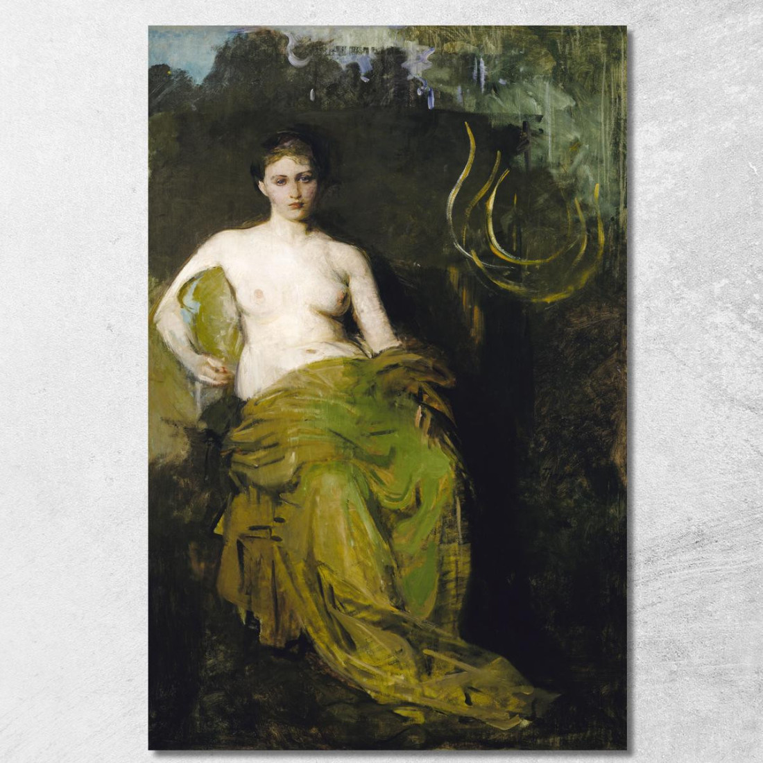 Donna Nuda Seduta. Figura Semi-Drappeggiata Abbott Handerson Thayer aht20 quadro stampato su tela Donna Nuda Seduta. Figura Semi-Drappeggiata Abbott Handerson Thayer aht20 quadro stampato su tela