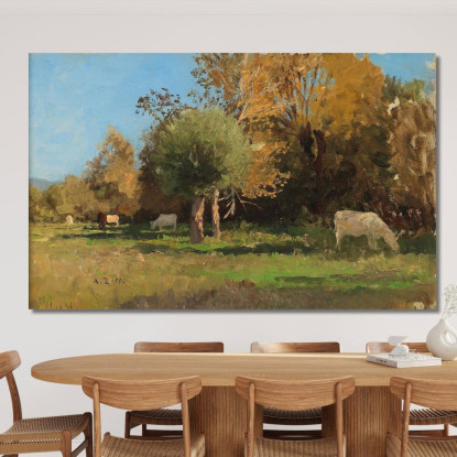 Mucche Al Pascolo Vicino A Langenpreising Alfred Zoff azf42 quadro stampato su tela