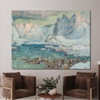 Il Porto Di Svolvaer Nel Pieno Della Stagione Della Pesca. Studio Da Lofoten Anna Boberg abb43 quadro stampato su tela