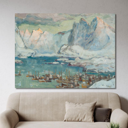 Il Porto Di Svolvaer Nel Pieno Della Stagione Della Pesca. Studio Da Lofoten Anna Boberg abb43 quadro stampato su tela