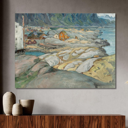 Il Villaggio Ai Piedi Della Montagna. Studio Da Lofoten Anna Boberg abb49 quadro stampato su tela