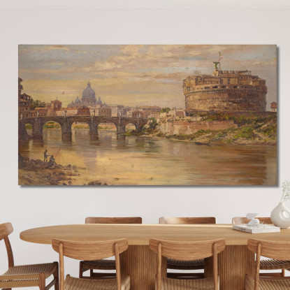 Una Vista Del Tevere Con Castel Sant'Angelo E San Pietro Antonietta Brandeis abn5 quadro stampato su tela