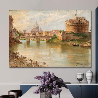 Roma Una Vista Di Castel Sant'Angelo Con La Basilica Di San Pietro In Lontananza Antonietta Brandeis abn30 quadro stampato su t