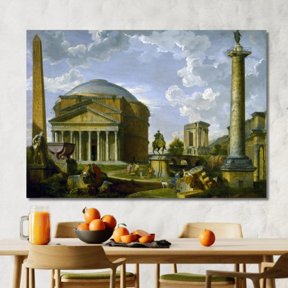 Vista Fantasy Con Il Pantheon E Altri Monumenti Dell'Antica Roma Giovanni Paolo Pannini gpp6 quadro stampato su tela