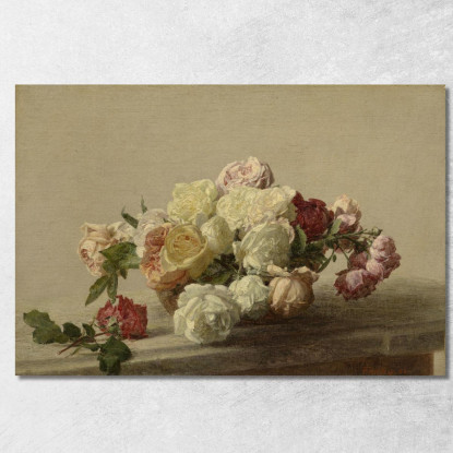 Ciotola Di Rose Su Un Tavolo Di Marmo Henri Fantin-Latou hfl3 quadro stampato su tela