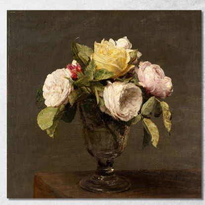 Rose In Una Verra A Piedi Henri Fantin-Latou hfl13 quadro stampato su tela