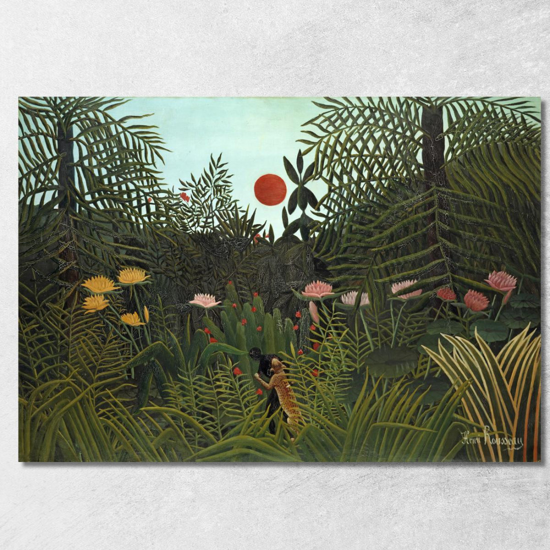 Giungla Con Tramonto Henri Rousseau hrs8 quadro stampato su tela Giungla Con Tramonto Henri Rousseau hrs8 quadro stampato su tela