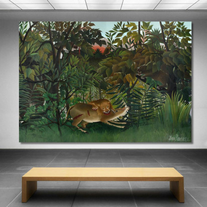 Il Leone Affamato Che Attacca Un'Antilope Henri Rousseau hrs33 quadro stampato su tela