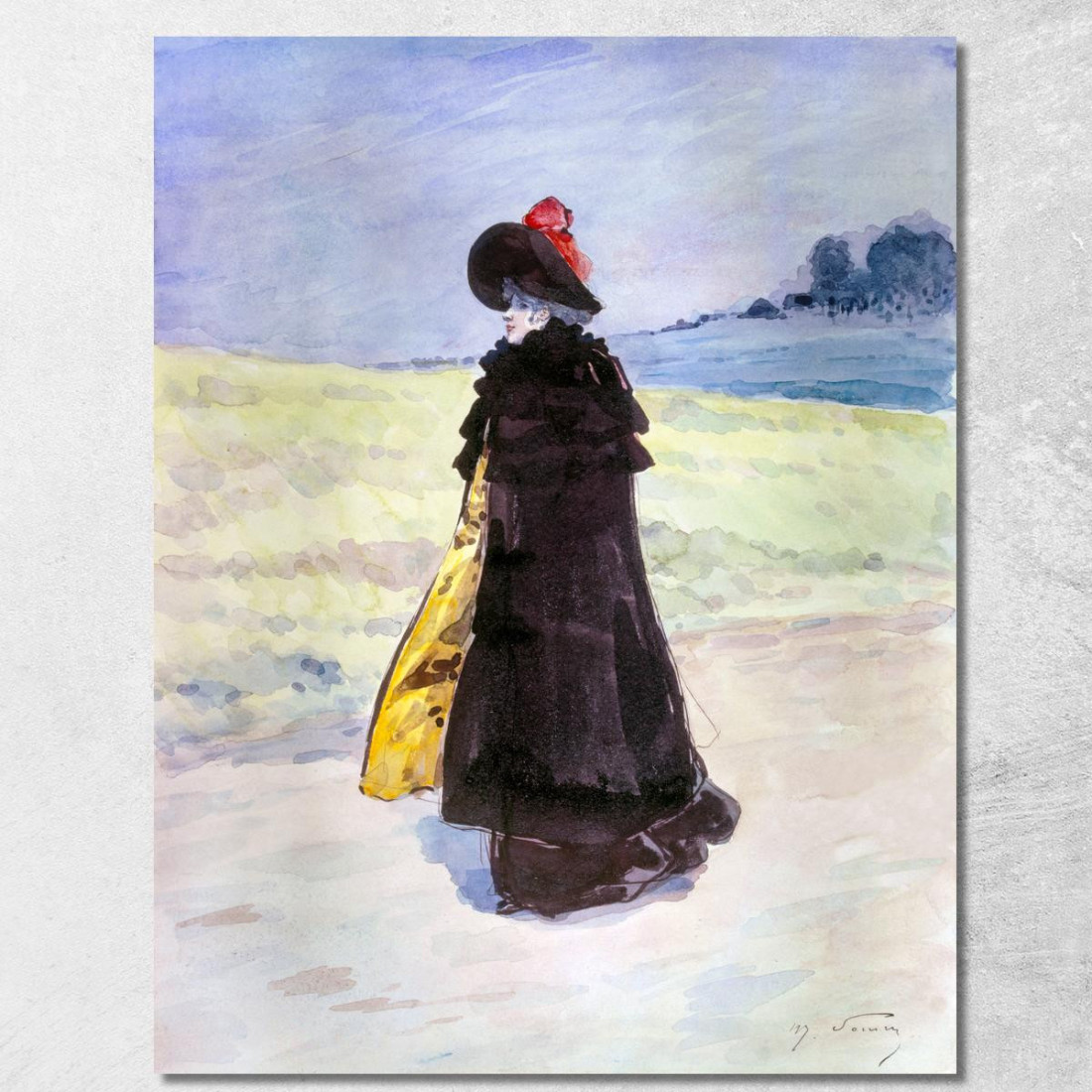 Elegante In Un Mantello Nero In Un Paesaggio Henry Somm hmm4 quadro stampato su tela Elegante In Un Mantello Nero In Un Paesaggio Henry Somm hmm4 quadro stampato su tela