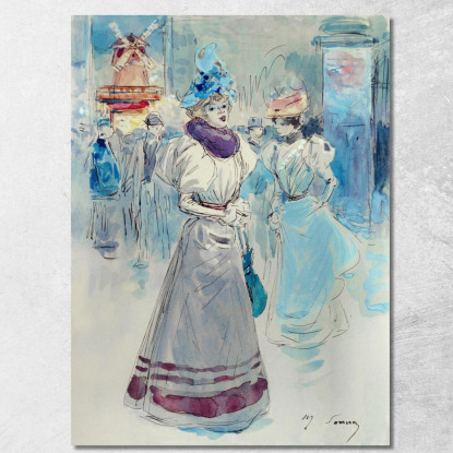 Elegante Con Un Cappello Blu Davanti Al Moulin Rouge Place Blanche 18° Arrondissement Henry Somm hmm5 quadro stampato su tela