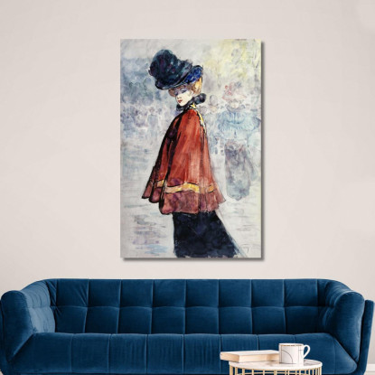 Elegante Con Mantello Rosso Henry Somm hmm8 quadro stampato su tela