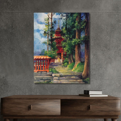 Pagoda Rossa Nikko John La Farge jlf24 quadro stampato su tela