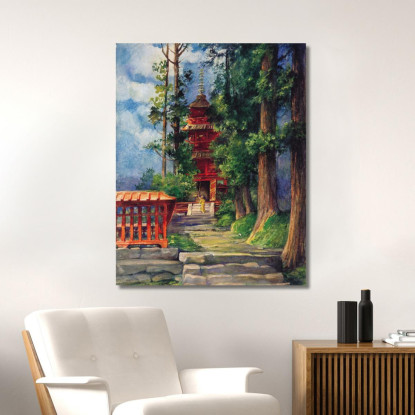 Pagoda Rossa Nikko John La Farge jlf24 quadro stampato su tela