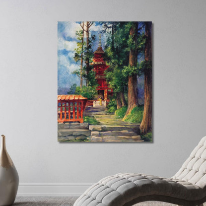 Pagoda Rossa Nikko John La Farge jlf24 quadro stampato su tela