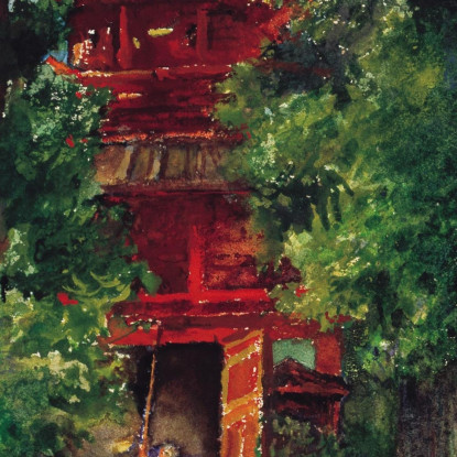 Pagoda Rossa Nikko John La Farge jlf24 quadro stampato su tela