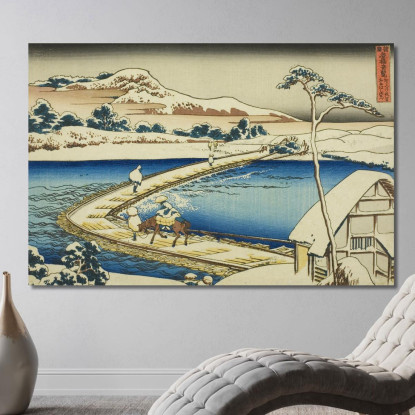 Antica Vista Del Ponte Di Barche A Sano A Kozuke katsushika hokusai khk3 quadro stampato su tela