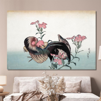 Gallo E Fiore katsushika hokusai khk11 quadro stampato su tela