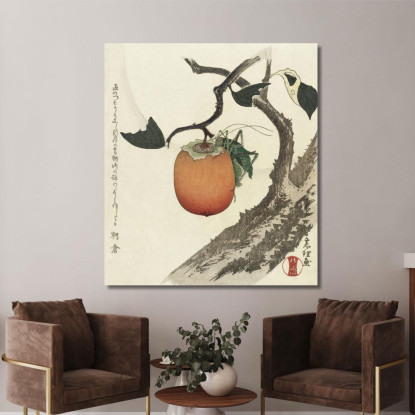 Frutta Del Cachi Con La Cavalletta katsushika hokusai khk28 quadro stampato su tela