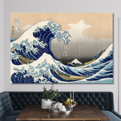 La Grande Onda Di Kanagawa Rimasterizzata katsushika hokusai khk82 quadro stampato su tela