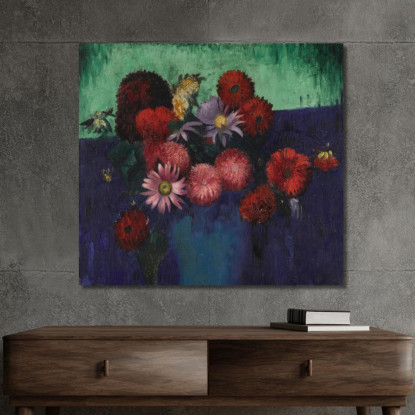 Natura Morta Con Dalie E Margherite In Un Vaso Blu Mark Gertler mgr26 quadro stampato su tela