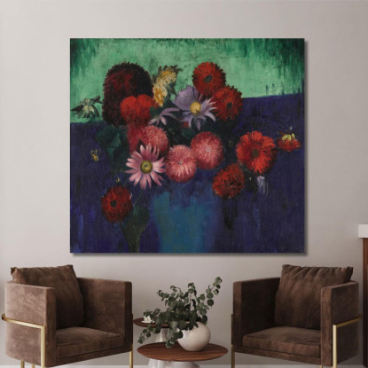 Natura Morta Con Dalie E Margherite In Un Vaso Blu Mark Gertler mgr26 quadro stampato su tela