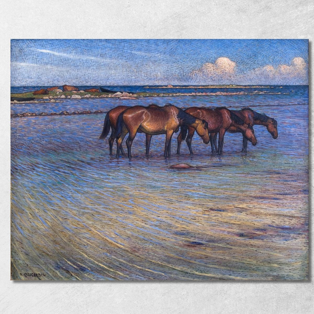 Cavalli Che Si Rinfrescano Nell'Acqua Nils Kreuger nkr28 quadro stampato su tela Cavalli Che Si Rinfrescano Nell'Acqua Nils Kreuger nkr28 quadro stampato su tela