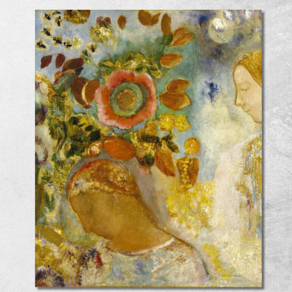 Due Giovani Ragazze Tra I Fiori Odilon Redon ord83 quadro stampato su tela