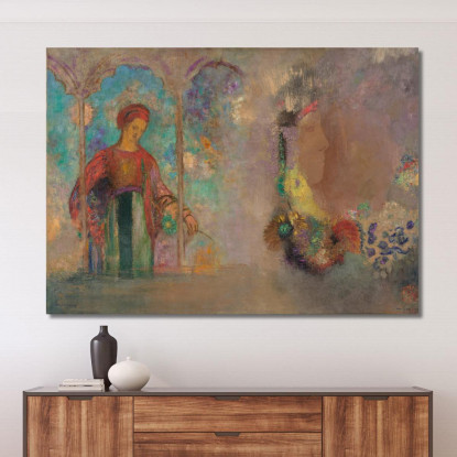 Donna In Una Sala Giochi Gotica Donna Con Fiori Odilon Redon ord95 quadro stampato su tela