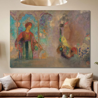 Donna In Una Sala Giochi Gotica Donna Con Fiori Odilon Redon ord95 quadro stampato su tela