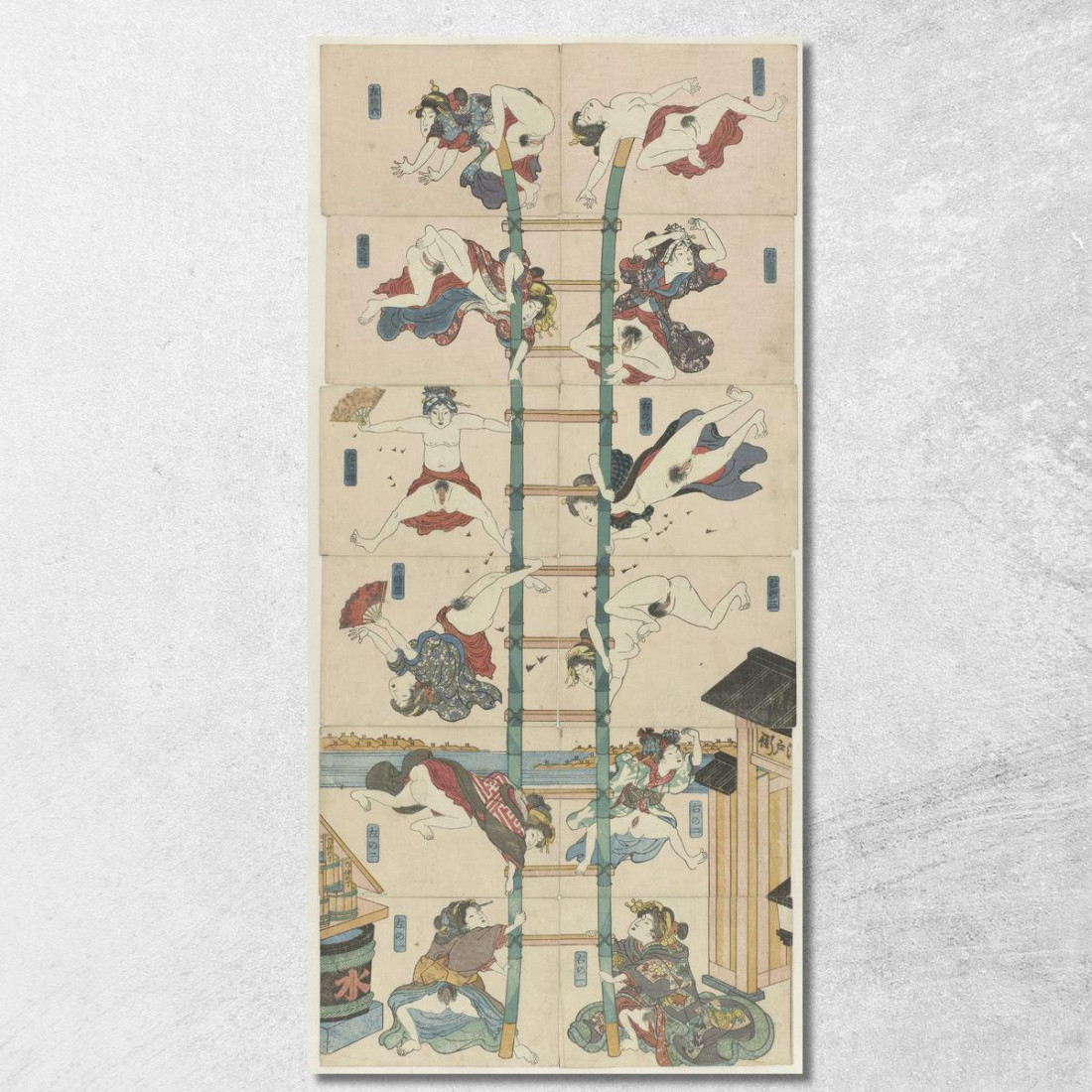Serie Di Dodici Koban Shunga Con Prostitute Nel Ruolo Di Pompieri Acrobatici Utagawa Kuniyoshi ukn38 quadro stampato su tela Serie Di Dodici Koban Shunga Con Prostitute Nel Ruolo Di Pompieri Acrobatici Utagawa Kuniyoshi ukn38 quadro stampato su tela