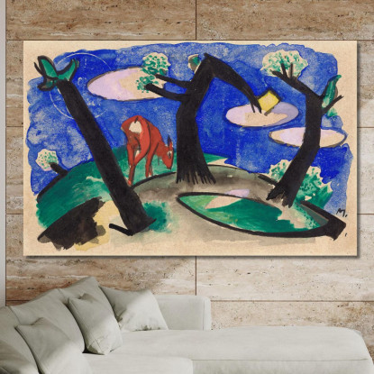 Paesaggio Con Un Animale Rosso Franz Marc fmr29 quadro stampato su tela
