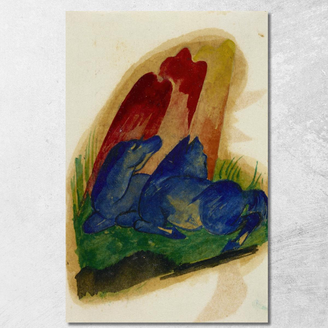 Due Cavalli Blu Davanti Ad Una Roccia Rossa Franz Marc fmr59 quadro stampato su tela Due Cavalli Blu Davanti Ad Una Roccia Rossa Franz Marc fmr59 quadro stampato su tela