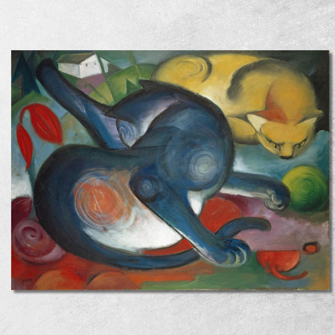 Due Gatti Blu E Gialli Franz Marc fmr61 quadro stampato su tela Due Gatti Blu E Gialli Franz Marc fmr61 quadro stampato su tela