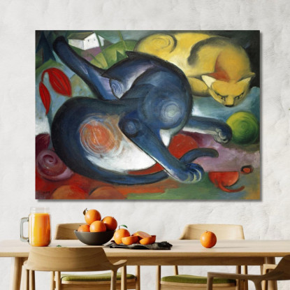 Due Gatti Blu E Gialli Franz Marc fmr114 quadro stampato su tela