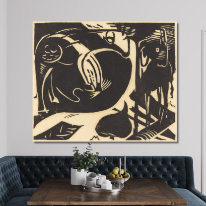 Due Animali Mitici Franz Marc fmr115 quadro stampato su tela