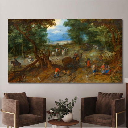 Una Strada Nel Bosco Con Viandanti Di Jan Brueghel Il Vecchio Pieter Bruegel pbr3 quadro stampato su tela