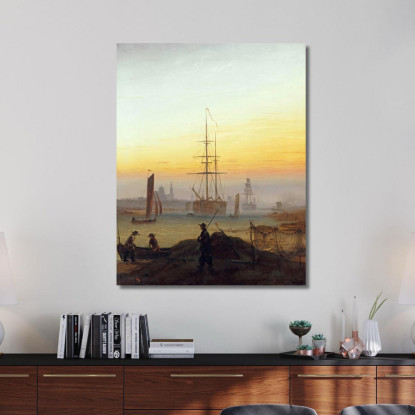 Navi Nel Porto Di Greifswald Caspar David Friedrich cdf22 quadro stampato su tela