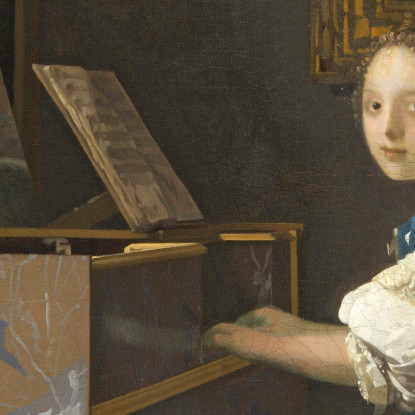 Giovane Donna Seduta Davanti A Un Virginale Jan Vermeer jvr35 quadro stampato su tela