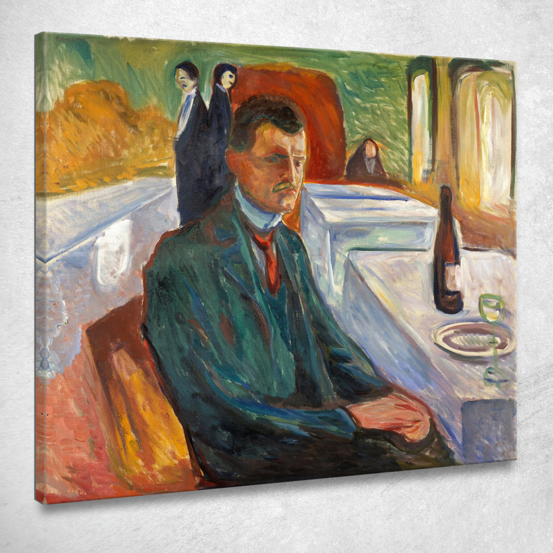 Autoritratto Con Bottiglia Di Vino Edvard Munch em36 quadro stampato su tela Autoritratto Con Bottiglia Di Vino Edvard Munch em36 quadro stampato su tela