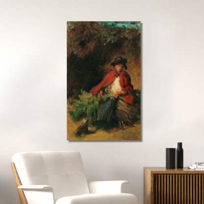 Ragazza Seduta Con Un Mantello Rosso Con Un Coniglio Davanti A Lei Carl Spitzweg csp47 quadro stampato su tela